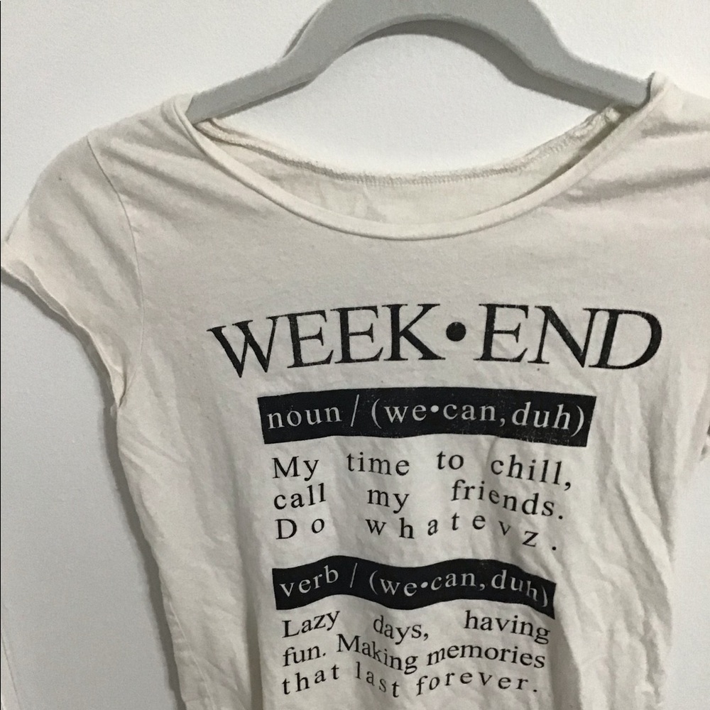White tee with words